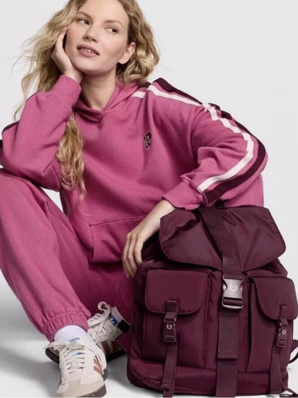 Victoria’s Secret PINK Burgundy Large Backpack School Travel Bag - Picture 3 of 7
